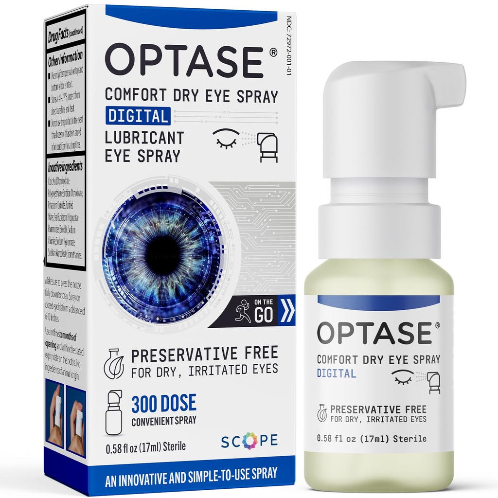 Optase Comfort Dry Eye Spray - 보존 무료 인공 Tears Drops Alternative - 편리한 스프레이의 드라이 아이 드롭 - 멀티 사용 병, 접촉 렌즈 안전 - .58 fl oz