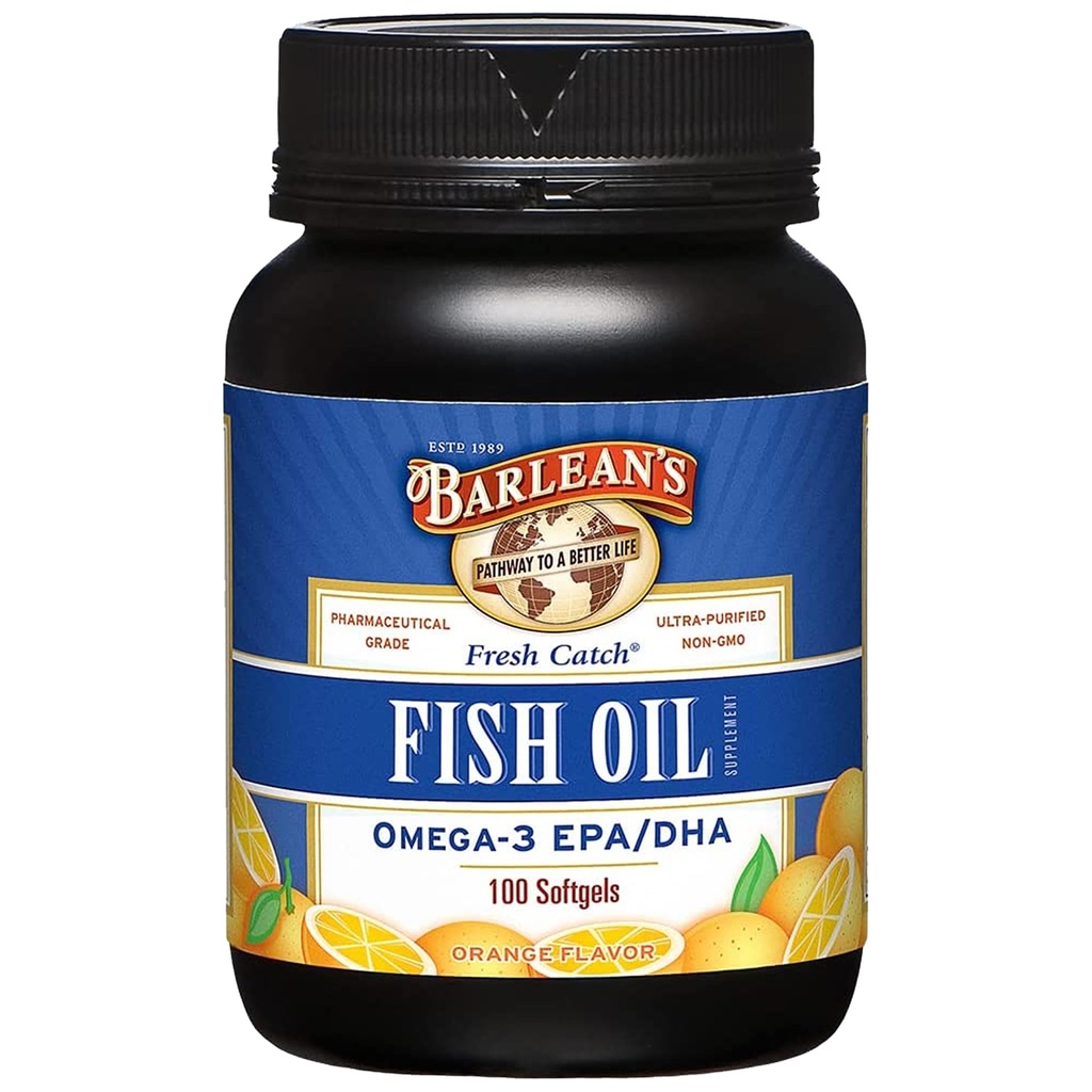 Barlean's Omega 3 물고기 기름 보충교재, 남자와 여자를 위한 보충교재 Softgels, 600mg EPA 및 DHA 지방산, 주황색 맛있은, 100 조사