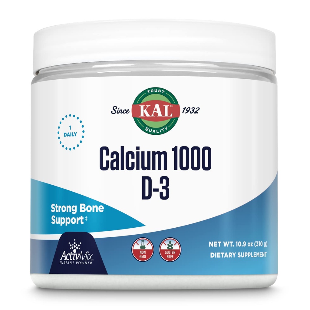 KAL 칼슘 비타민 D-3 ActivMix, 분말 칼슘 보충, Bioavailable 칼슘 Lactate 및 Gluconate, 뼈 건강 지원, 불연, 비 GMO, 글루텐 무료, 60 일 보증, 31 서빙, 10.9 온스