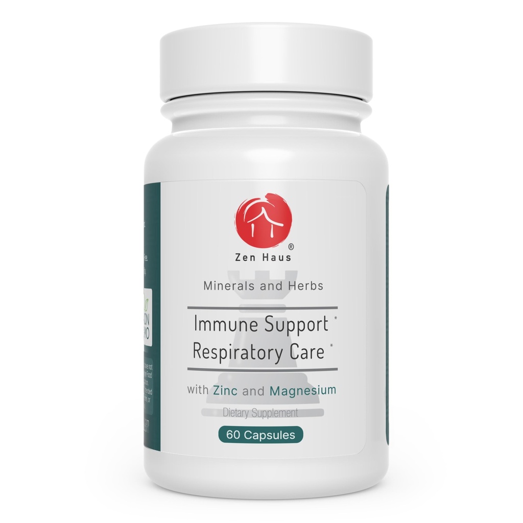 Zen Haus Respiratory와 Immune 보충교재 - 아연, Quercetin, 마그네슘 글리콜/타우레이트, Echinacea, 올리브 잎 추출물, Lysine, Leucine, Cystein, Melatonin (60 캡슐)를 가진 Elderberry