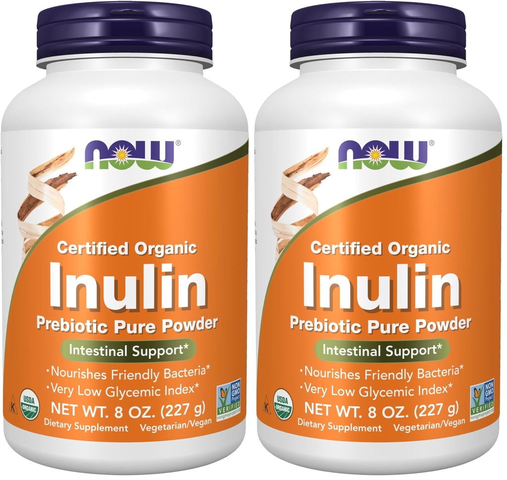 지금 보충 교재, Inulin Prebiotic 순수한 분말, 증명된 유기, 비 GMO 프로젝트 Verified, Intestinal Support*, 8 Ounce (2의 포장)