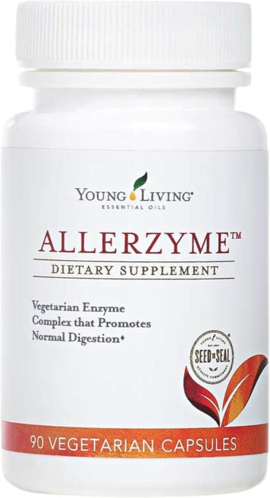 Young Living Allerzyme - 90 ct Dietary Supplement 캡슐 - 다이제스트 지원을위한 Tarragon 및 Ginger Premium Essential Oils가있는 채식 효소 복합체