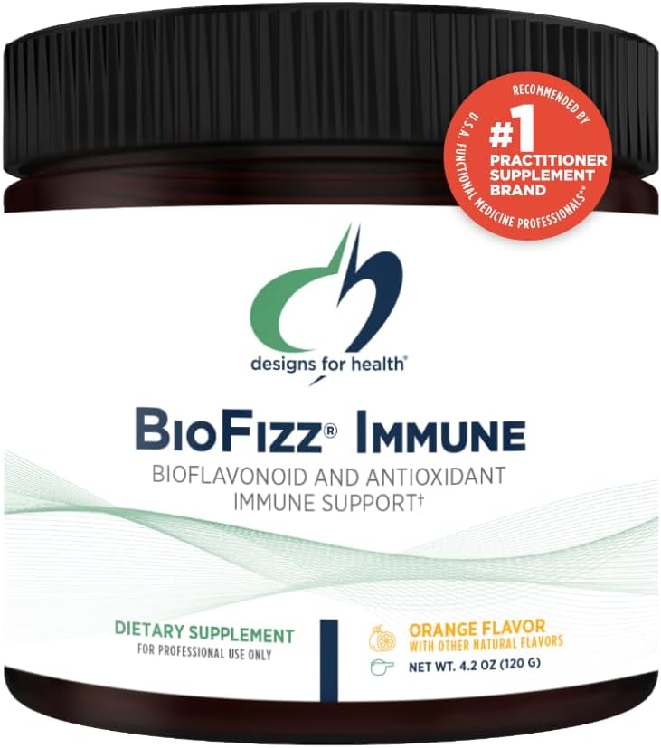 건강 BioFizz 면역 분말을 위한 디자인 - 비타민 C 음료 혼합 보충교재 Bioflavonoids, 아연, 2000 IU 비타민 D + E - 피지 오렌지 풍미 + 산화 방지제 지원 (30 서빙/120g)