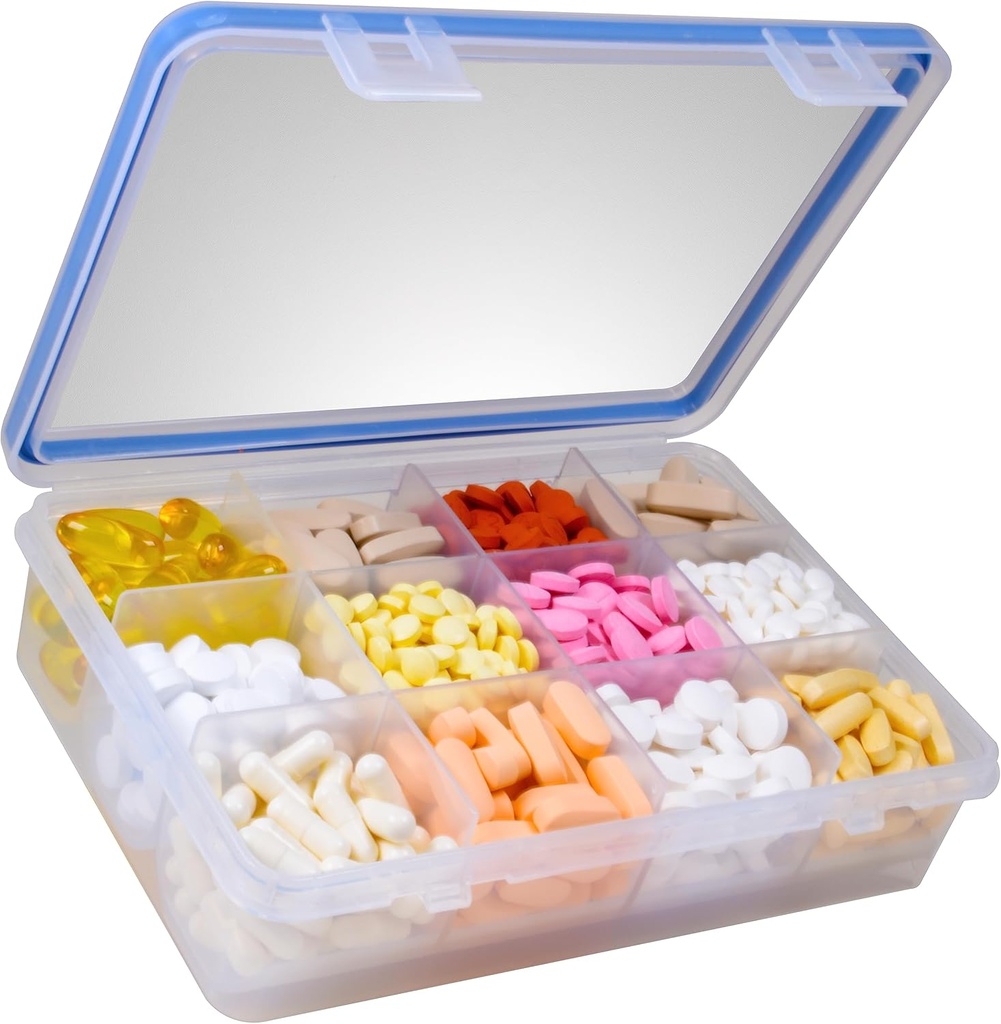 GMS 12 Compartment Vitamin Pill 주최자 - 다양한 보충제 및 태블릿에 적합한 대형 크기 - 안전하고, 쉬운 잠금 뚜껑이있는 안전한 디자인 - 의약품 캐비닛 주최자 및 여행에 이상적입니다.