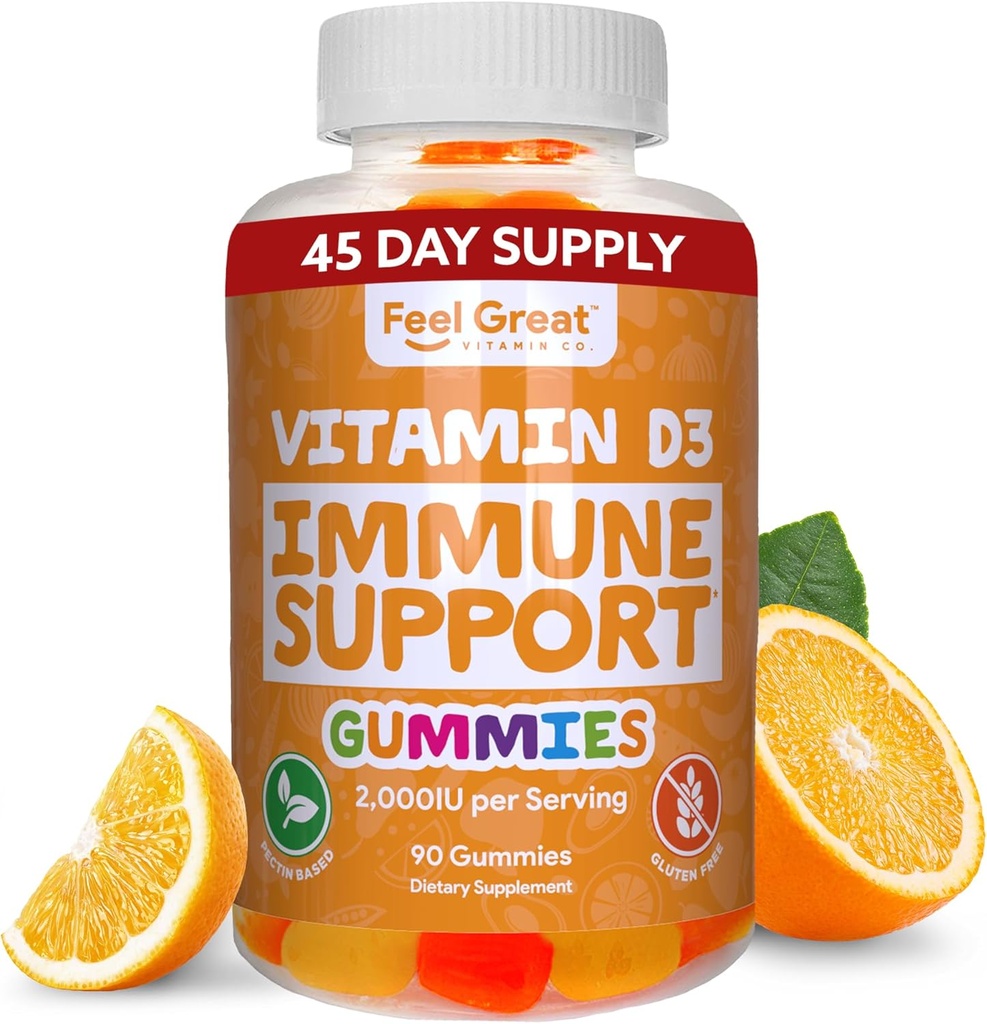 성인을 위한 중대한 비타민 D Gummies | 열대 맛 있는 채식주의자 Chewable 비타민 D 2000 iu | 면역 지원 보충교재 | 글루텐 무료 | 45 일 공급