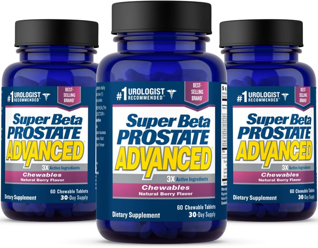 SUPER BETA PROSTATE Advanced Chewables - 남성 건강을위한 전립선 지원 보충 (180 Chews, 3-Pack)