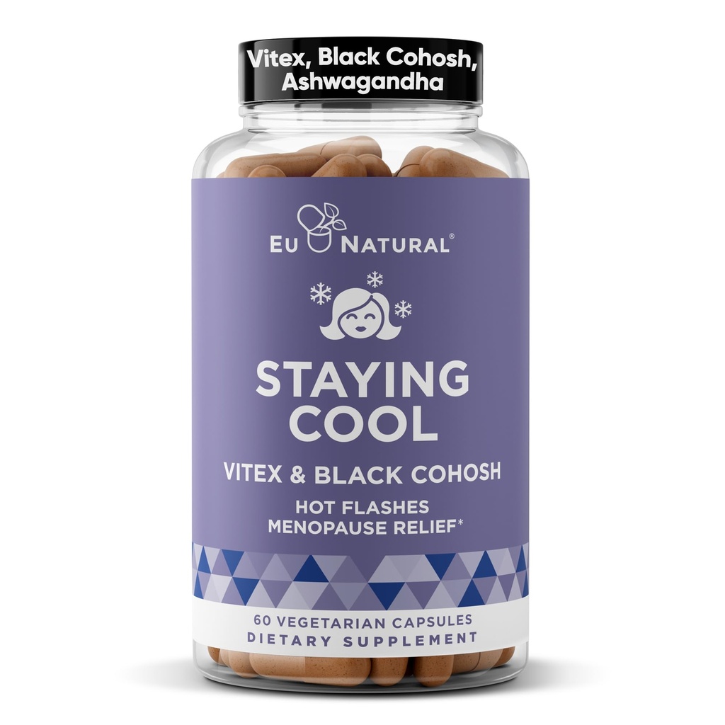 여성용 Cool Menopause 보조제 – Hormonal Hot Flash Relief, Weight Support, & Night Sweat – Vitex Chaste Tree & Black Cohosh – 60 채식 소프트 캡슐