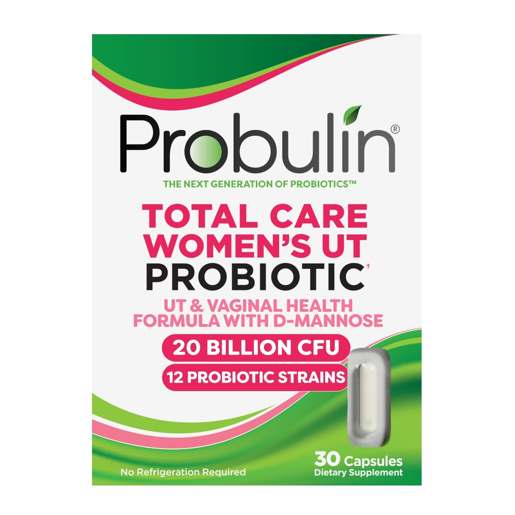 Probulin Total Care Women's Urinary Tract = Prebiotics + Probiotics + Postbiotics 건강한 질 미생물 Microbiome 지원 - 20 억 CFU - 12 Strains - 30 채식 캡슐