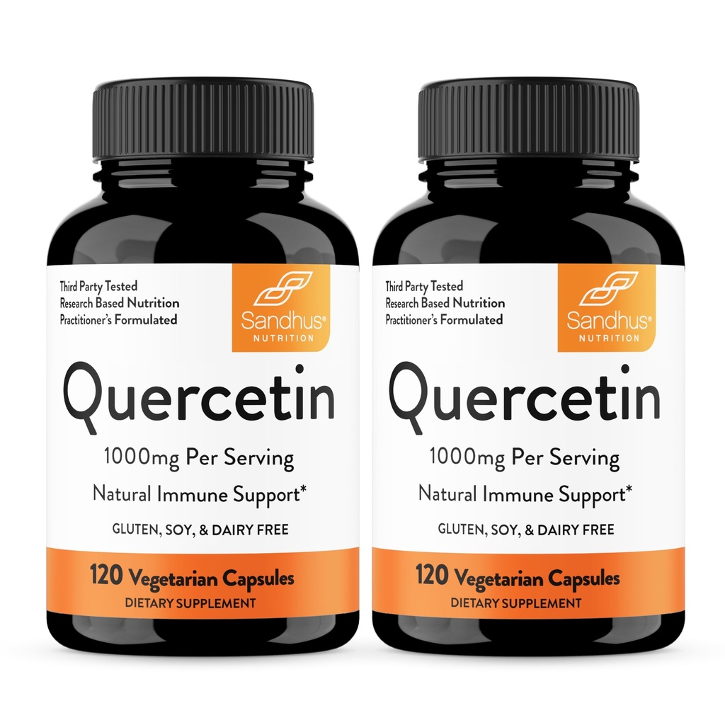 Sandhu의 Quercetin 채식 캡슐은 120 개 (팩 2)를 보충합니다 | 면역 지원 및 호흡 건강, 계절 알레르기 지원을위한 Bioflavonoids | 남자와 여자를위한 Quercitin
