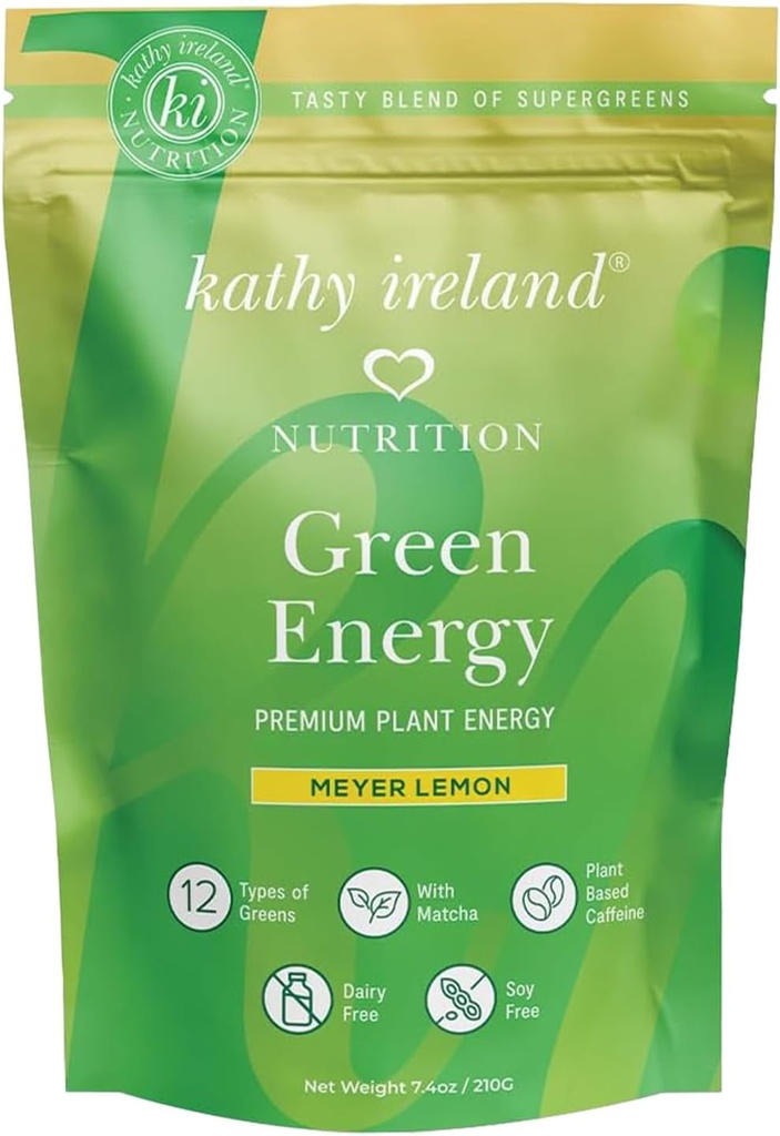 Kathy Ireland Super Greens Energy Powder, Matcha & Green Tea, Immune & Digestive Support Supplement, No Sugar 추가, Meyer Lemon 맛, 7.4 온스
