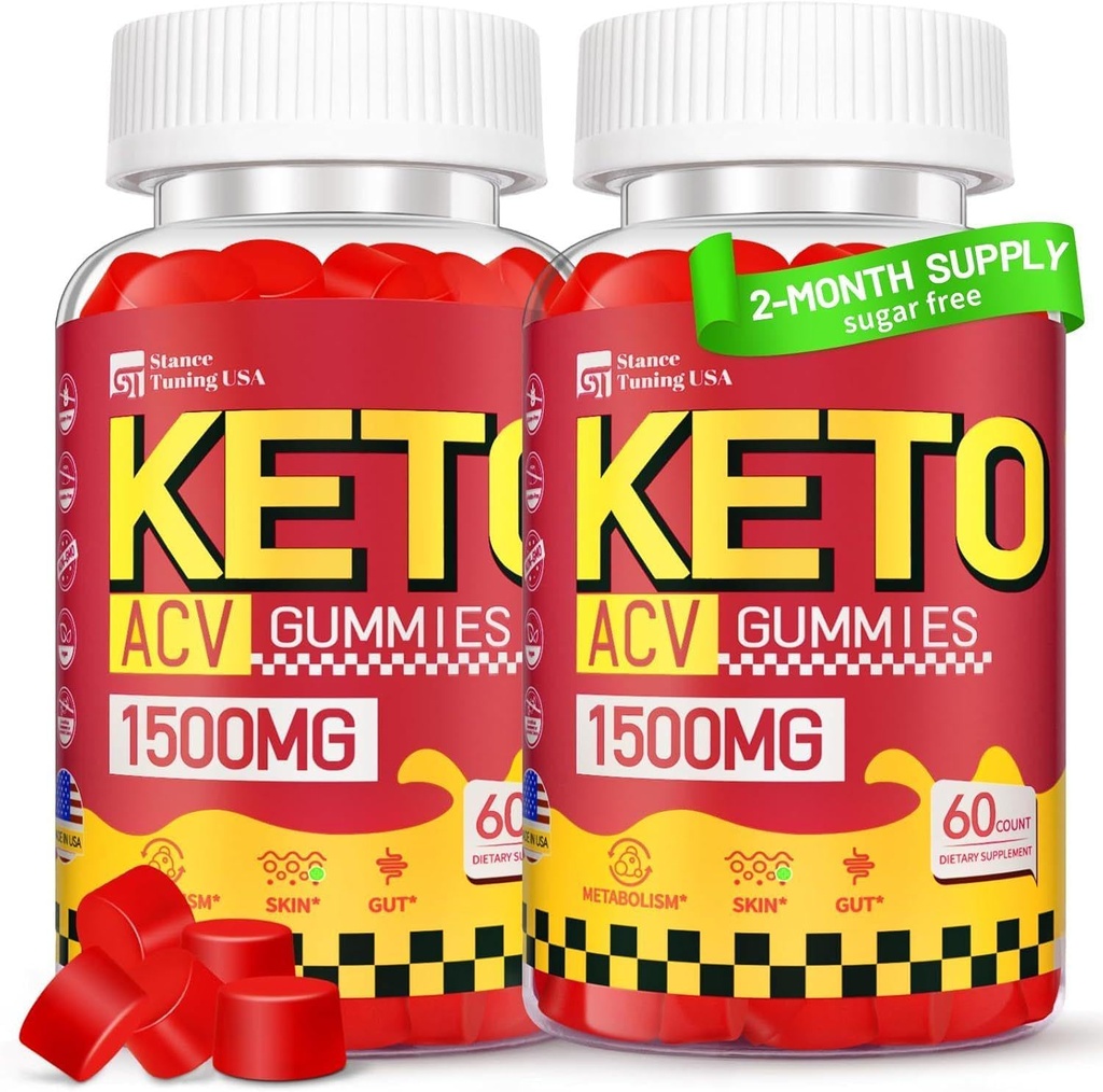 Keto ACV Gummies - 여성 남성을위한 1500MG ACV Keto Gummies - 어머니, 프로 바이오 틱스, 비타민 B6 B12 Gut Digestion - Vegan & Non-GMO, 2 팩