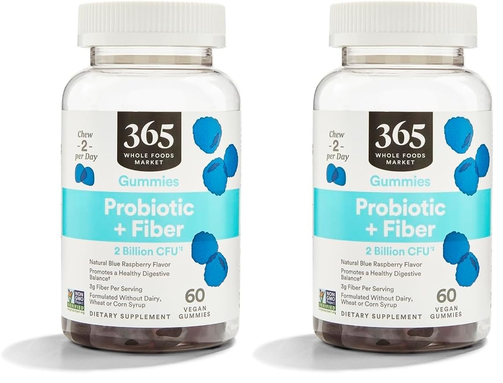 전체 식품 시장의 365, Gummies Probiotic 섬유 2 빌 블루 라즈베리, 60 개 (팩 2)