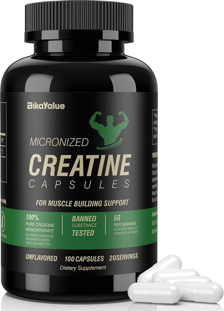 Micronized Creatine Monohydrate 캡슐, 근육, 힘, 성과, 에너지, 회복, 여자와 남자를 위한 글루텐 자유로운 Creatine, 100Capsules (20의 서빙)를 위한 크레아틴 캡슐 보충교재