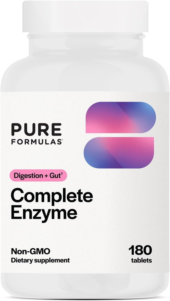 PureFormulas Complete Enzyme | Pancreatic Enzymes 1000mg (Full Strength) | 판크라틴 다이제스트 보충 교재, 아밀라제 및 립아 | 소화 지원 | 다이제스트, 소이 무료 180 태블릿