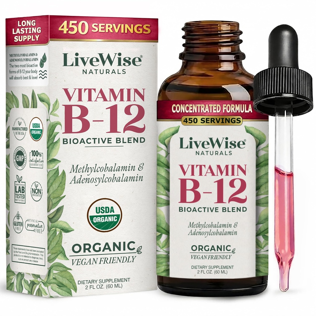 액체 B12 비타민 하위 언어 – All-Natural Liquid Vitamin Vegan B12 Drops – Non-GMO Adenosylcobalamin Methylcobalamin B12 보충 – 면역 체계, 대사, 에너지 및 초점 밀어!