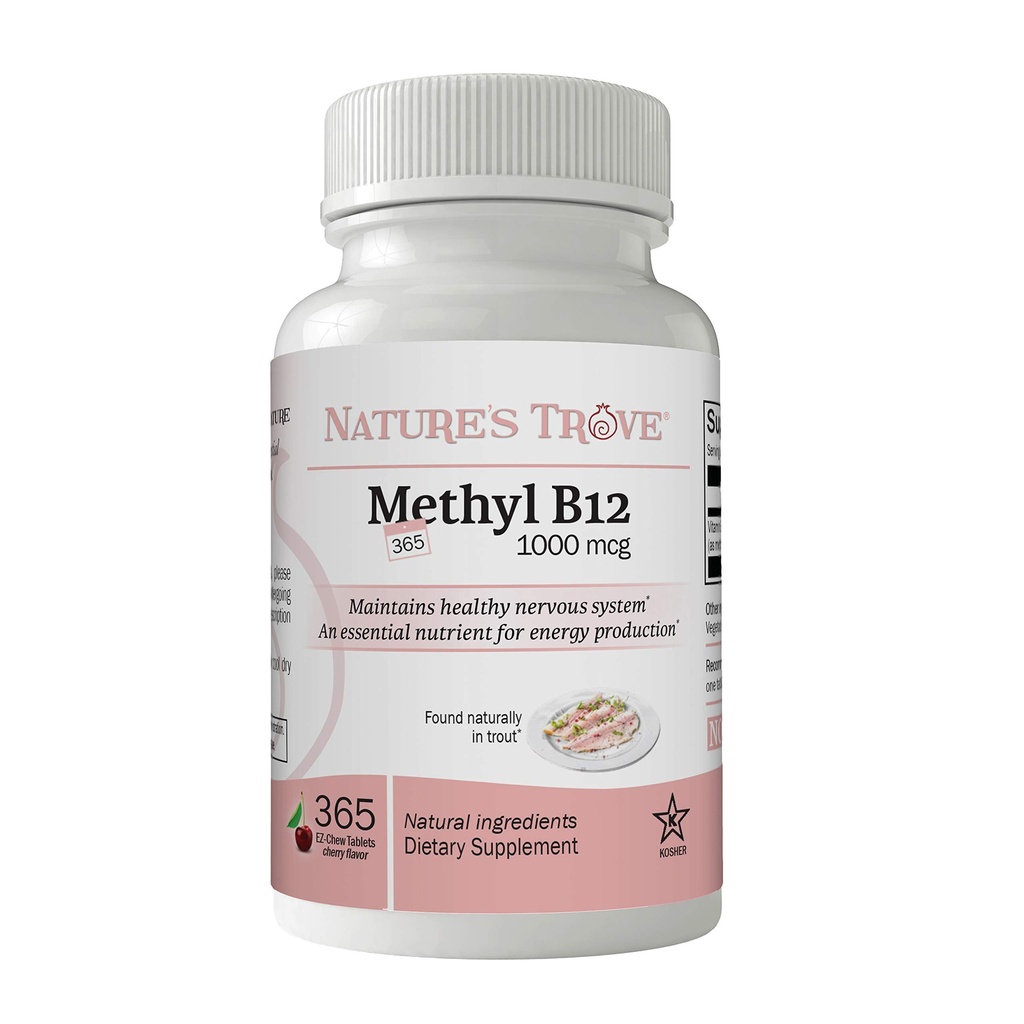 성격의 Trove 비타민 B12 Methylcobalamin 1000 mcg, 365 조사, B12 Chewable 비타민, 체리 풍미