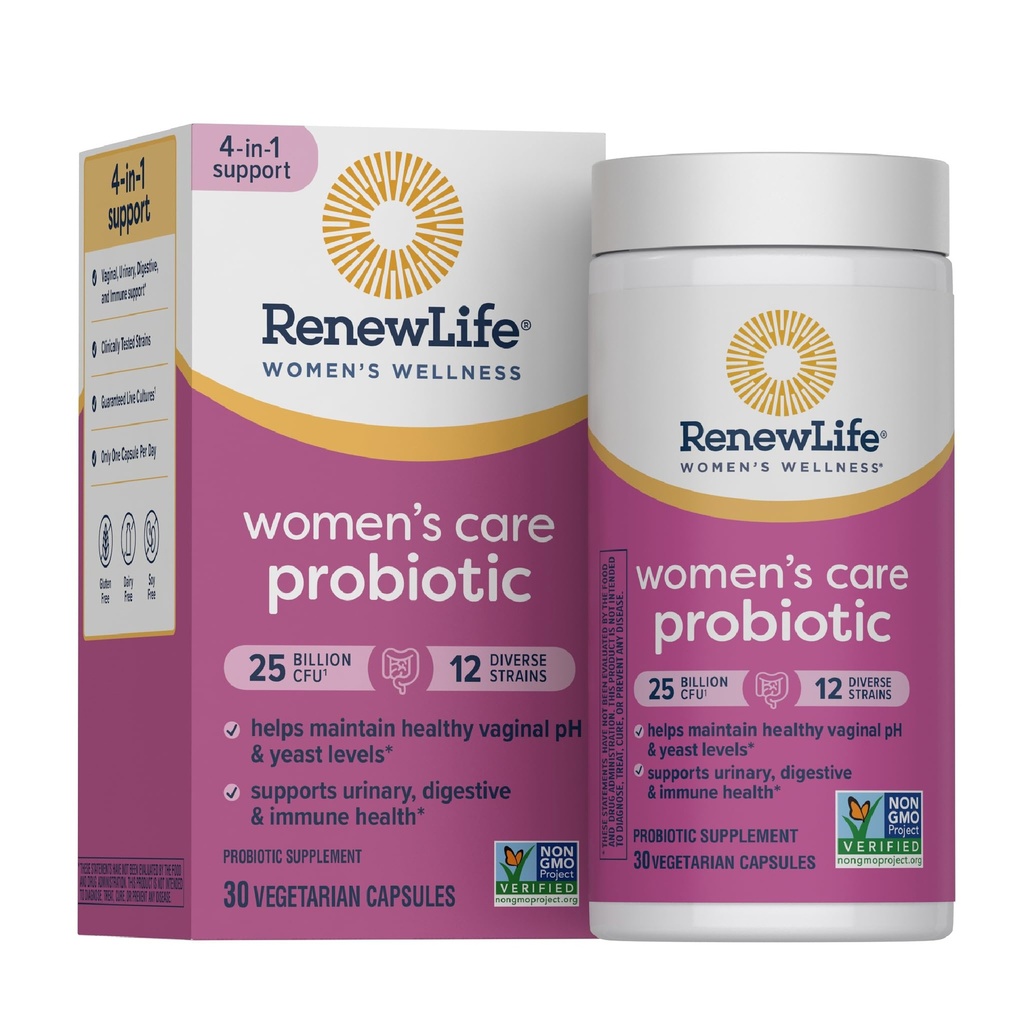Renew Life Women's Probiotic 캡슐, 여성, 질, 우린, 소화 및 면역 건강, L. Rhamnosus GG, Dairy, Soy 및 Gluten-Free, 25 Billion CFU - 30 Ct에 대한 pH 밸런스 지원
