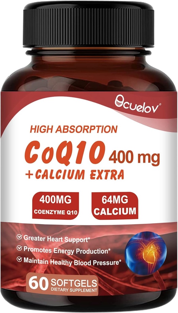 CoQ10 400mg 캡슐, Coenzyme Q10 높은 흡수 보충교재 | 심장 지원 & 세포 에너지 생산 보충교재, 낙농장 없음, 글루텐 없음 - 60의 캡슐 (30 봉사)
