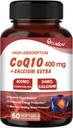 CoQ10 400mg 캡슐, Coenzyme Q10 높은 흡수 보충교재 | 심장 지원 & 세포 에너지 생산 보충교재, 낙농장 없음, 글루텐 없음 - 60의 캡슐 (30 봉사)