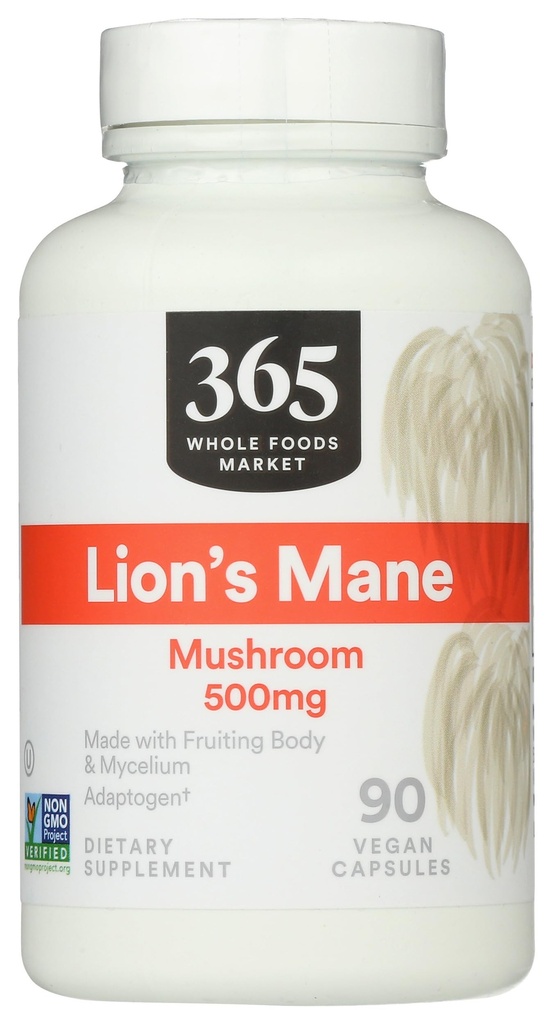 365 전체 식품 시장, 사자 Mane 버섯 500mcg, Vegan, 90 조사