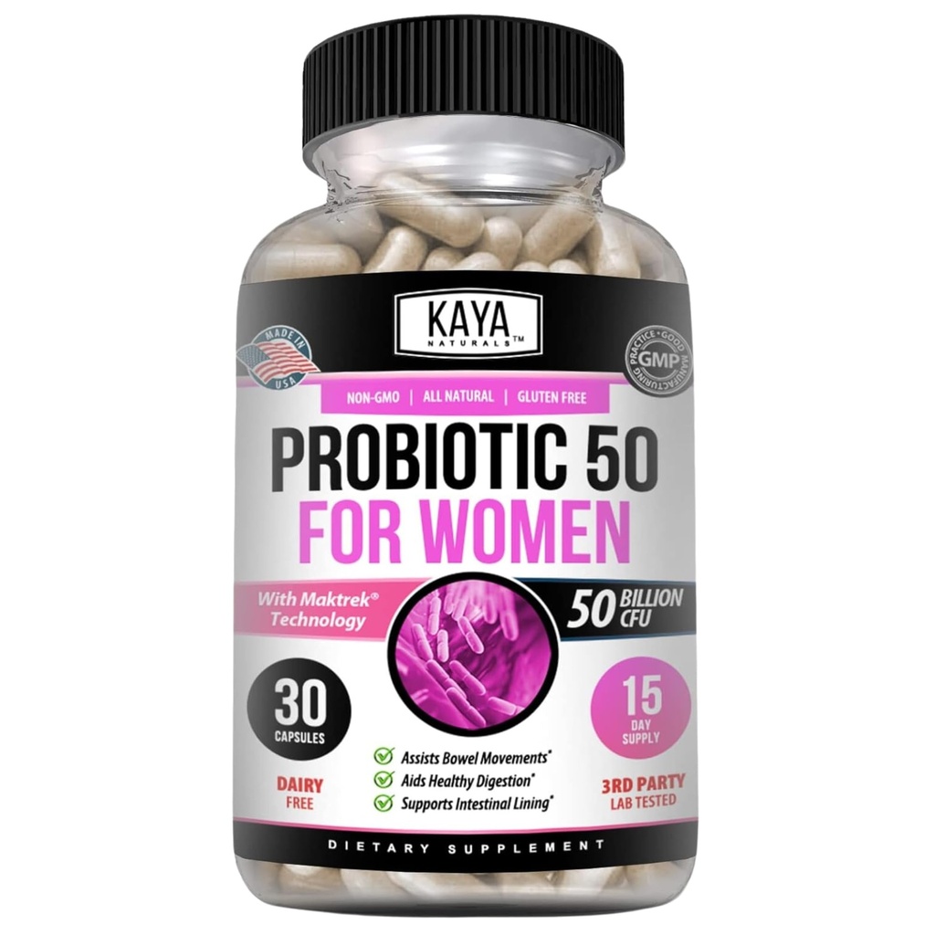 Kaya Naturals Probiotics 50 억 CFU - 여성을위한 Probiotics, 남성과 성인을위한 Probiotics, 자연 - Gut Health & Immune Support Supplement - 소화 지원 제공 - 30 야채 캡슐