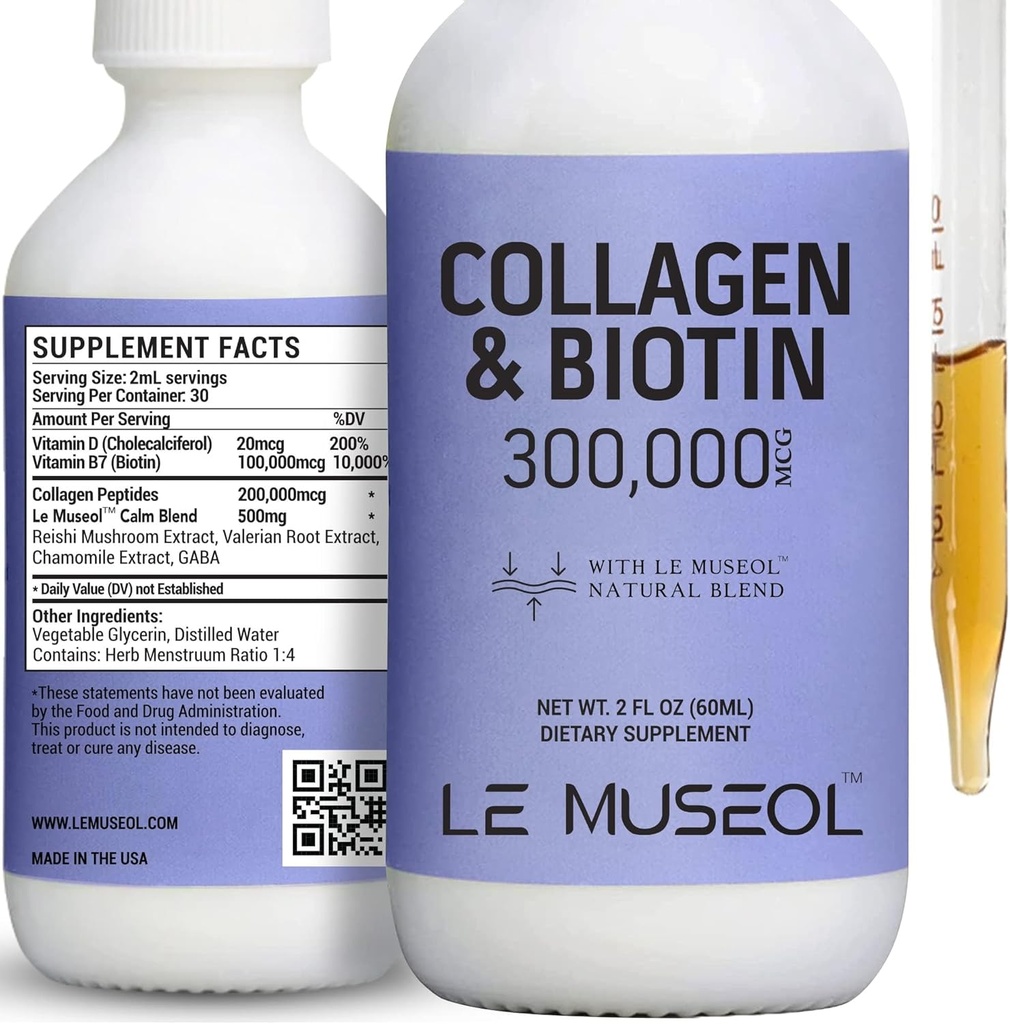 여성을 위한 액체 교원질, 300,000mcg 액체 Biotin 및 교원질은 머리, 못 성장 Glowing 피부를 위한 하락을 보충합니다 - 60ml