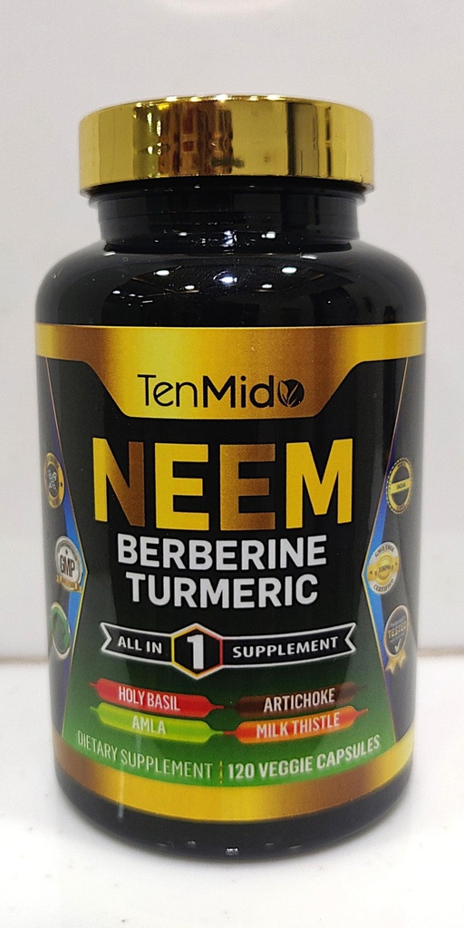 Neem 리프 보충 - 8in1 포뮬러 - Berberine, Turmeric, Holy Basil, Amla, Artichoke, Milk Thistle 및 Black Pepper와 결합 - 면역 지원 - 4 개월 공급을위한 120 캡슐
