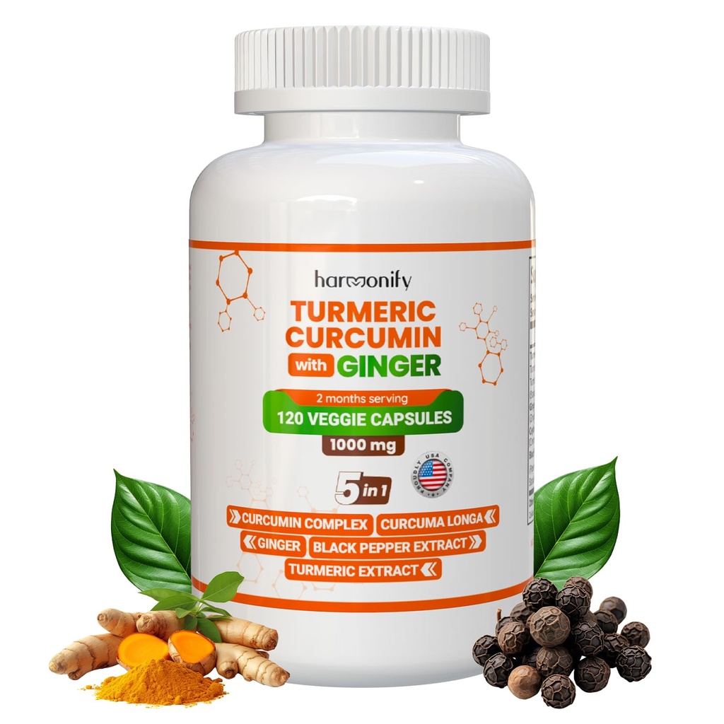 Ginger, Ceylon Cinnamon 및 Black Pepper Complex를 가진 Turmeric Curcumin 보충교재 1개의 공식, Curcuma Longa, 최대 흡수, 1000 mg, 120 초본 추출물 캡슐에 있는 5