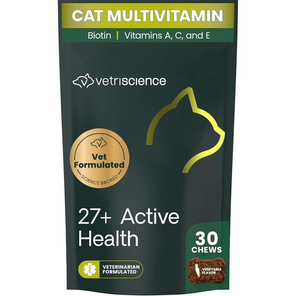 VetriScience 27+ 활동적인 건강 Chews, 고양이와 새끼 고양이를 위한 Nu 고양이 매일 Multivitamin, 균형을 잡는 비타민, 무기물 및 산화 방지제, 건강 및 웰빙 지원, 물고기, 30 조사