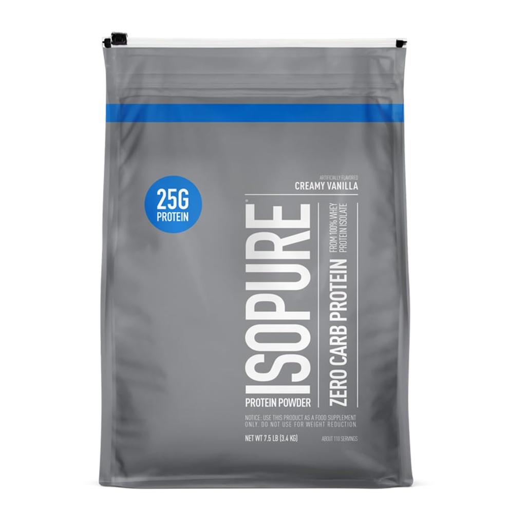 Isopure Zero Carb 100 % 순수 Whey Isolate Protein Powder, Lactose Free, Gluten Free, 비타민, 크림 바닐라, 25g Protein Per 서빙 당 7.5 Lbs, 110 서빙 (5 월 Vary)
