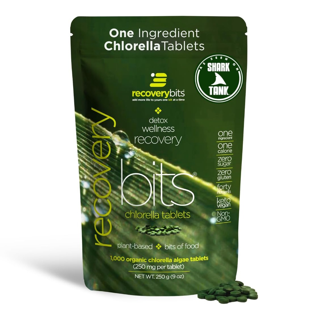 RECOVERYbits - 유기 염소 정제 - 식물 기반 조류 슈퍼 푸드 - Chlorophyll - 금전 셀 벽 - 에너지 - 면역 체계 - Detox - Keto - Vegan - Non-GMO - 대형 가방 - 1000 기타 제품
