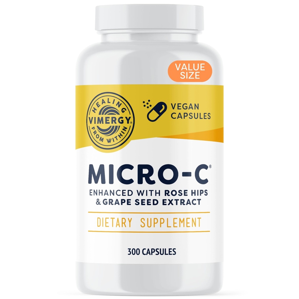 Vimergy Micro-C® 비타민 C 캡슐 - 캡슐 당 500mg, 면역 건강을 지원 *, Collagen 생산을 촉진, 건강한 Bones*, Kosher, Vegan & 글루텐 자유로운, 가치 크기 300의 캡슐을 지원합니다