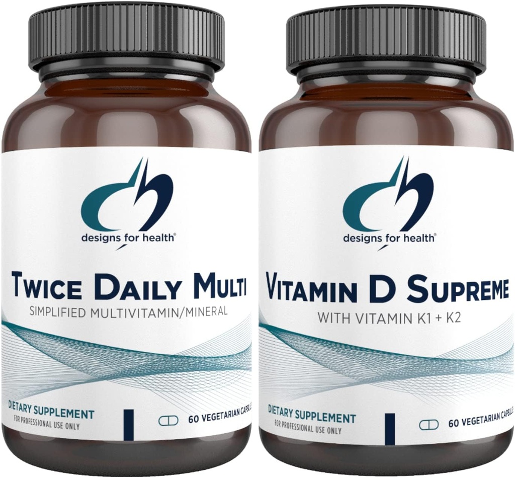 건강 Multivitamin + 비타민 D / K 보충 번들을위한 디자인 - 비타민 D 대 (60 캡슐)과 Twice Daily Multi (60 캡슐) 5000 IU 비타민 D3