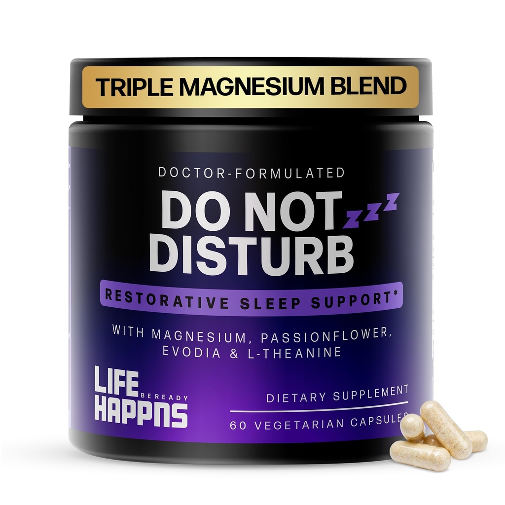 Life Happns Do Not Disturb Sleep Aid for Adults Natural Supplement with L-Theanine, Magnesium, Restorative Sleep Melatonin-Free, Non Habit-Forming, 60 캡슐에 대한 열정 꽃 & Evodia 과일