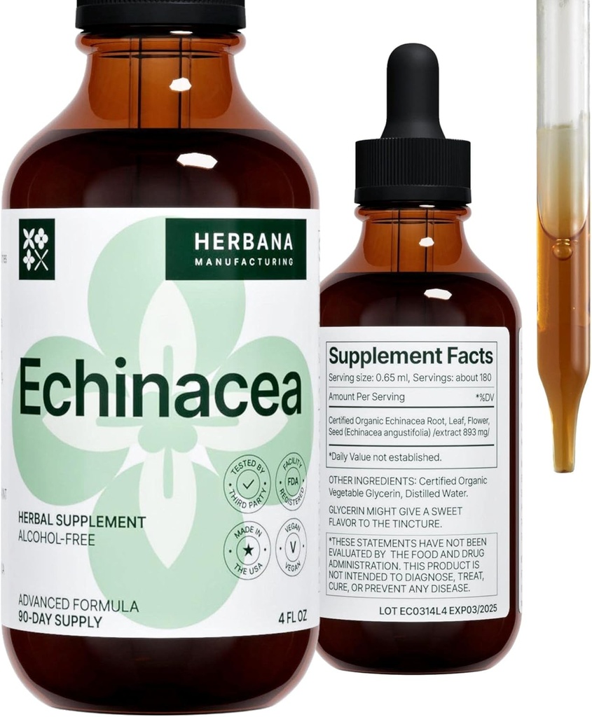 Echinacea 4 fl oz 액체 추출물 - 유기 뿌리, 잎, 꽃, 씨 - 자연적인 초본 보충교재 - 몸, 면역 체계 지원 Tecoture - 높은 힘 하락 - 90 일 공급 - 가족 크기