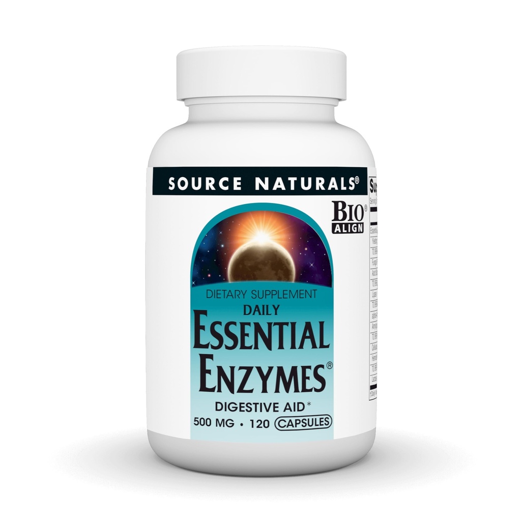 Source Naturals Essential Enzymes 500mg Bio-Aligned Multiple Supplement Herbal Defense for Digestion, Gas & Constipation Relief - 강력한 면역 시스템 지원 * - 120 캡슐
