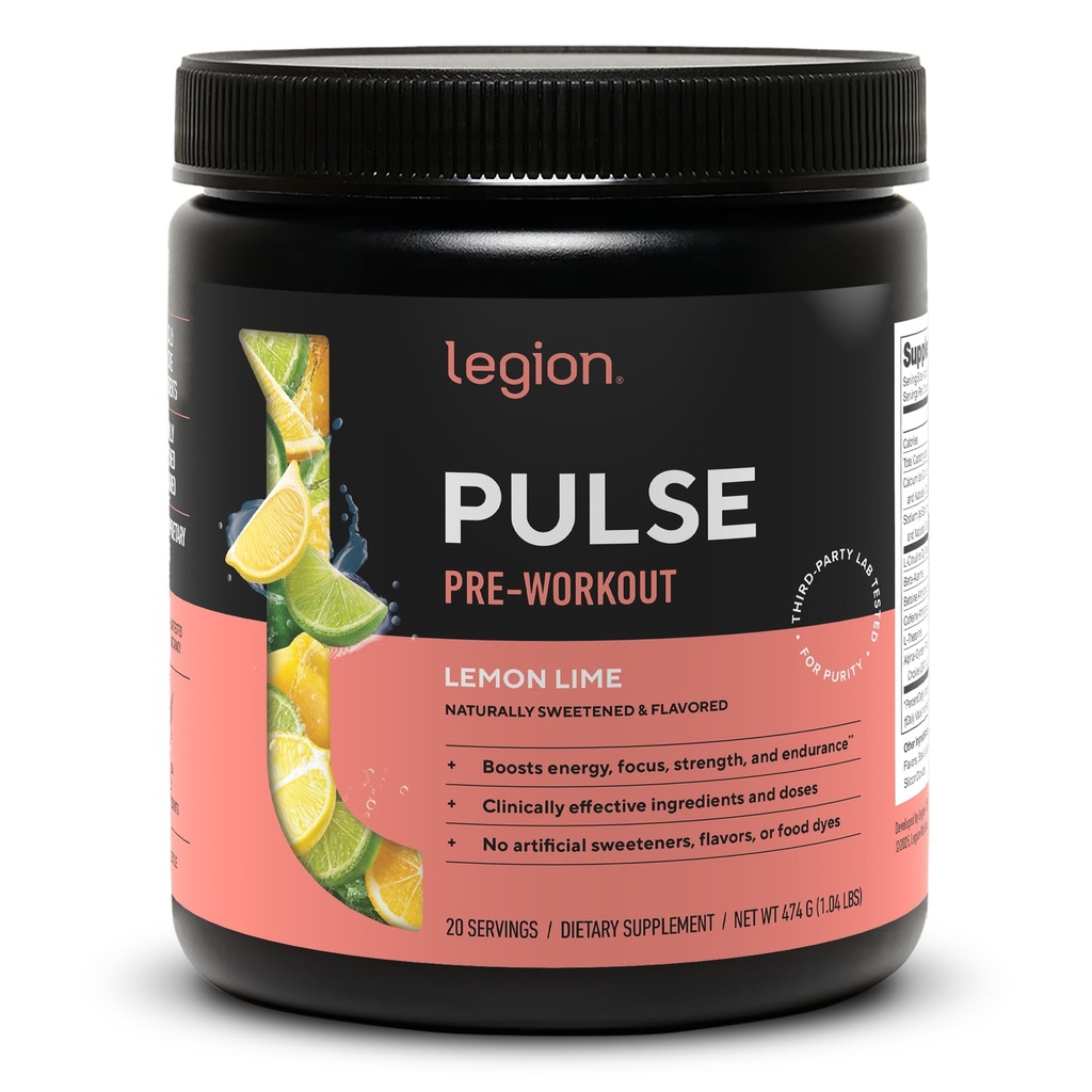 LEGION- All Natural Nitric Oxide Preworkout Drink to Boost Energy, Creatine Free, Naturally Sweetened, Beta Alanine, Citrulline, 알파 GPC (레몬 라임)