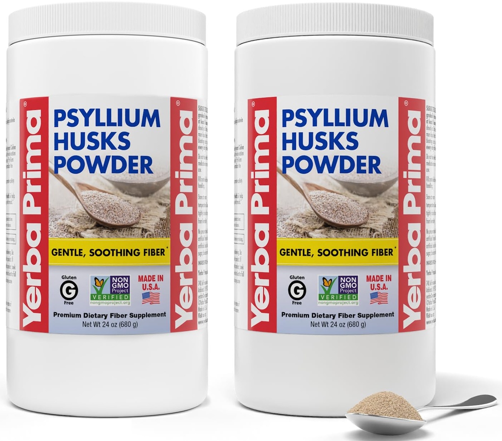 Yerba Prima Psyllium Husks 파우더 - 24 oz (Pack of 2) - Unflavored - Fine Ground - 수용성 및 불용성 섬유를 가진 천연 섬유 보충교재