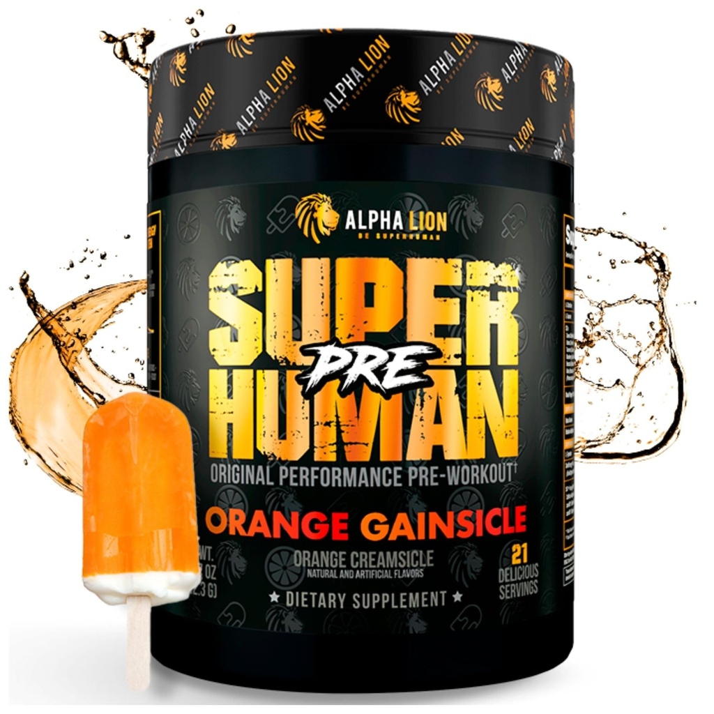 ALPHA LION Superhuman Pre Workout Powder, Beta Alanine, L-Taurine & Tri-Source Caffeine for Sustained Energy & Focus, Nitric Oxide & Citrulline for Pump (21 서빙, 오렌지 게인)
