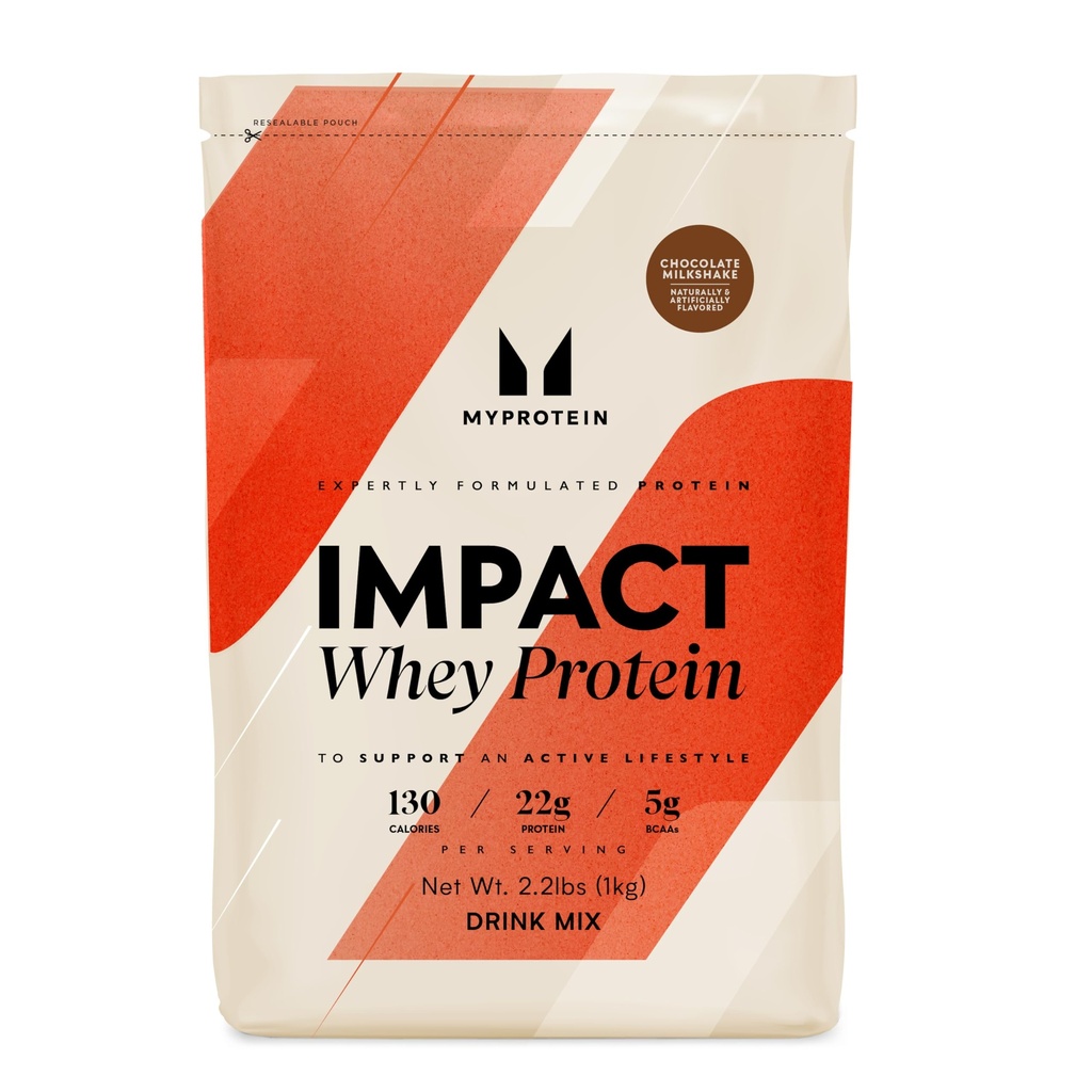 Myprotein 충격 Whey 단백질 분말, 2.2 Lbs (30의 서빙) 초콜렛 밀크 셰이크, 22g 단백질 & 5g BCAA 봉사 당, 우량한 성과, 근육 힘 & 회복, 글루텐 자유로운을 위한 단백질 동요