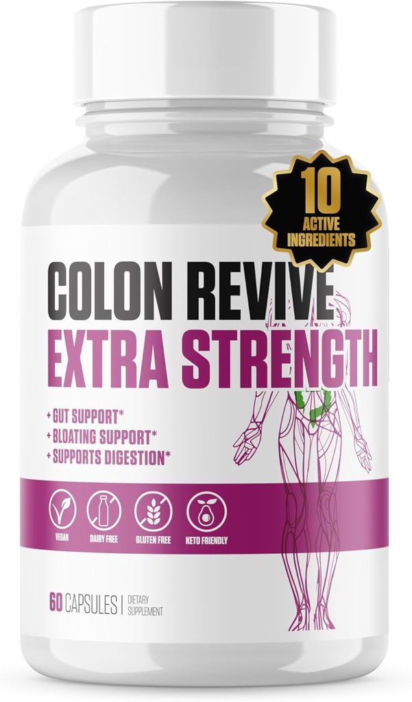 Colon Revive Extra Strength | #1 정격 Colon Cleanse & Detox 보충 | 소화 지원, Bloating, 변비 완화 w/Buckthron, Alfalfa, 알로에 Vera + 남성 및 여성을위한 더 많은 - 60 알약