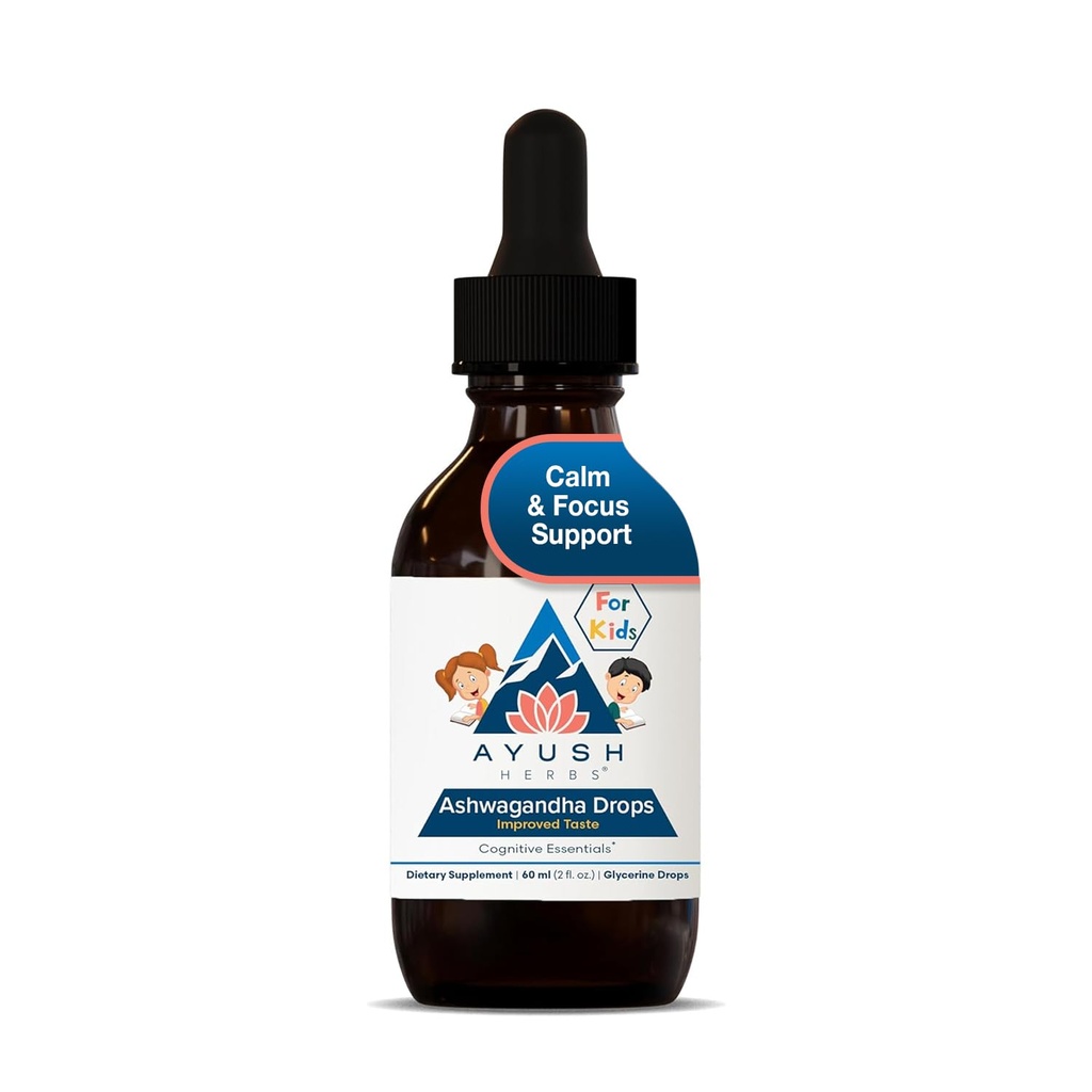 Ayush Herbs Ashwagandha Drops for Kids & Adults - 알코올 무료 Ashwagandha Drops, 유기 Ashwagandha, 레몬 맛 - 2 Fl Oz (80 서빙)와 Calm Focus에 대한 매일 보충