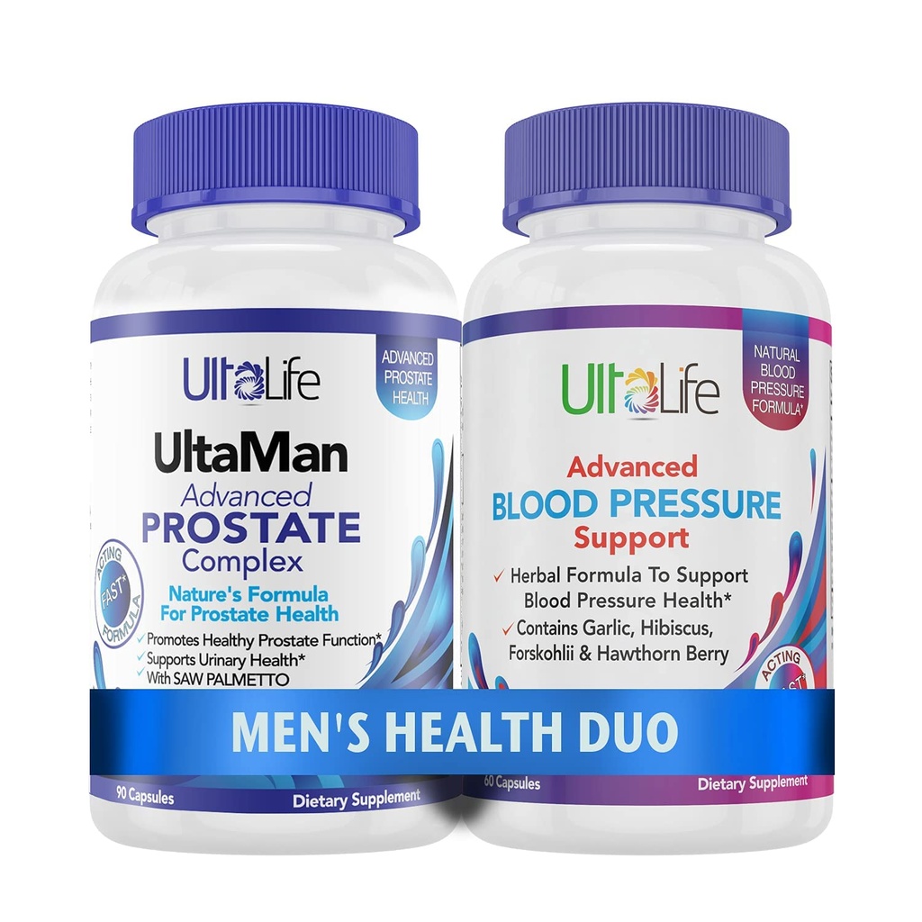 ULTALIFE 남자의 건강 듀오 - 2 병 - 톱 팔로토와 하나의 전립선 지원 복합체 & Beta Sitosterol & 마늘 & Hawthorn Berry Fast-Acting 캡슐 남성