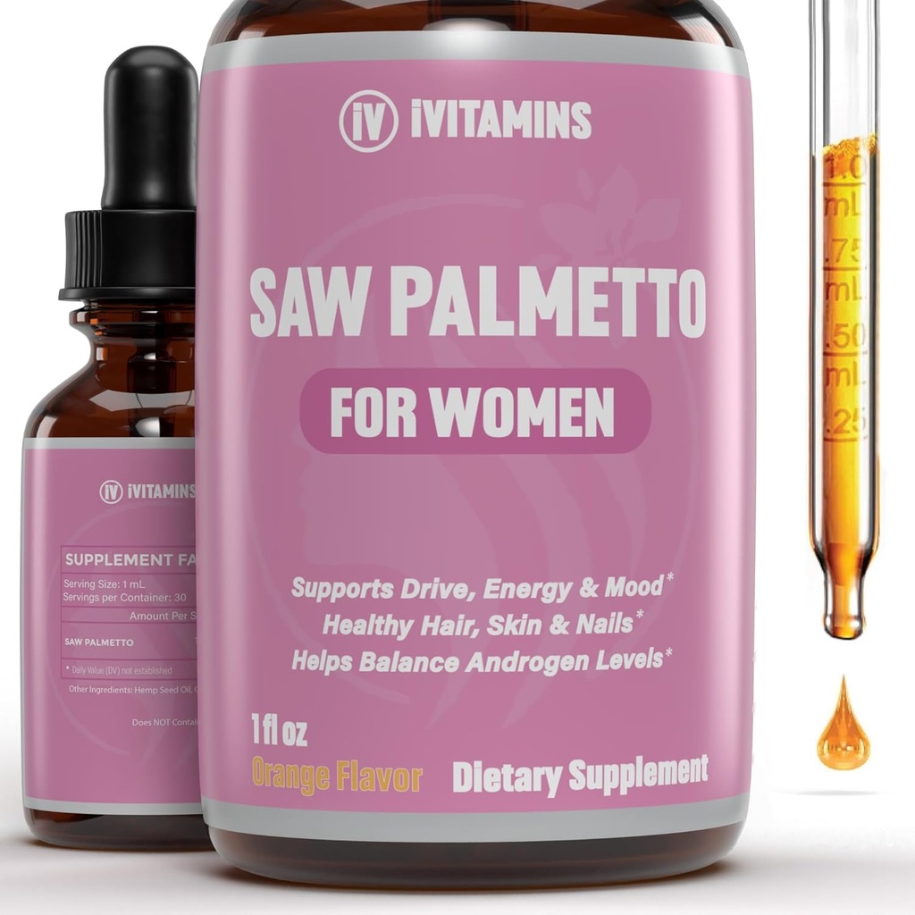 Saw Palmetto for Women | 탈모를 줄이기 위한 도움말, 건강한 모발, 피부, 손톱, 에너지, 무드 및 기타 | 여성용 DHT 차단제 | 여성용 탈모를 위한 톱 팔로토 | 1 fl oz
