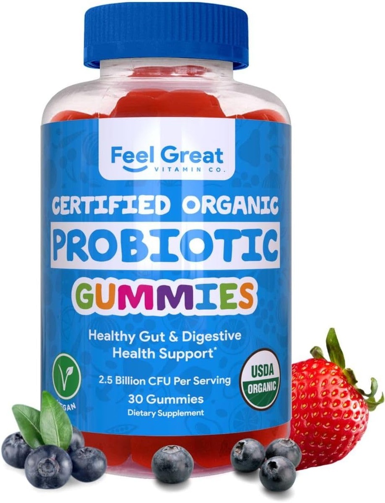 성인과 어린이를 위한 훌륭한 USDA Probiotic Gummies - 2.5 억 CFU (30 일) | 면역 지원 및 소화 건강 | 임상적으로 Studied DE111 - Bacillus subtilis