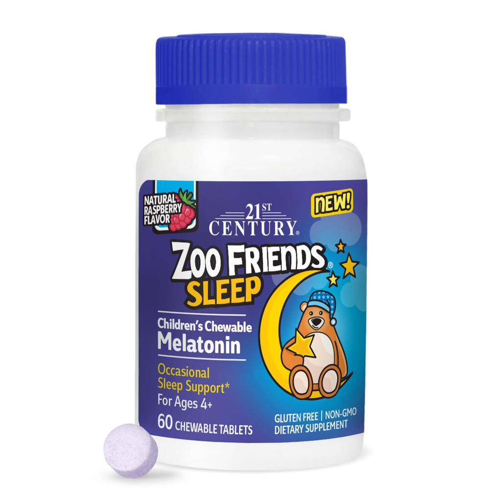 21 세기 동물원 친구 수면 Chewable Melatonin, 라즈베리 맛, 60 조사