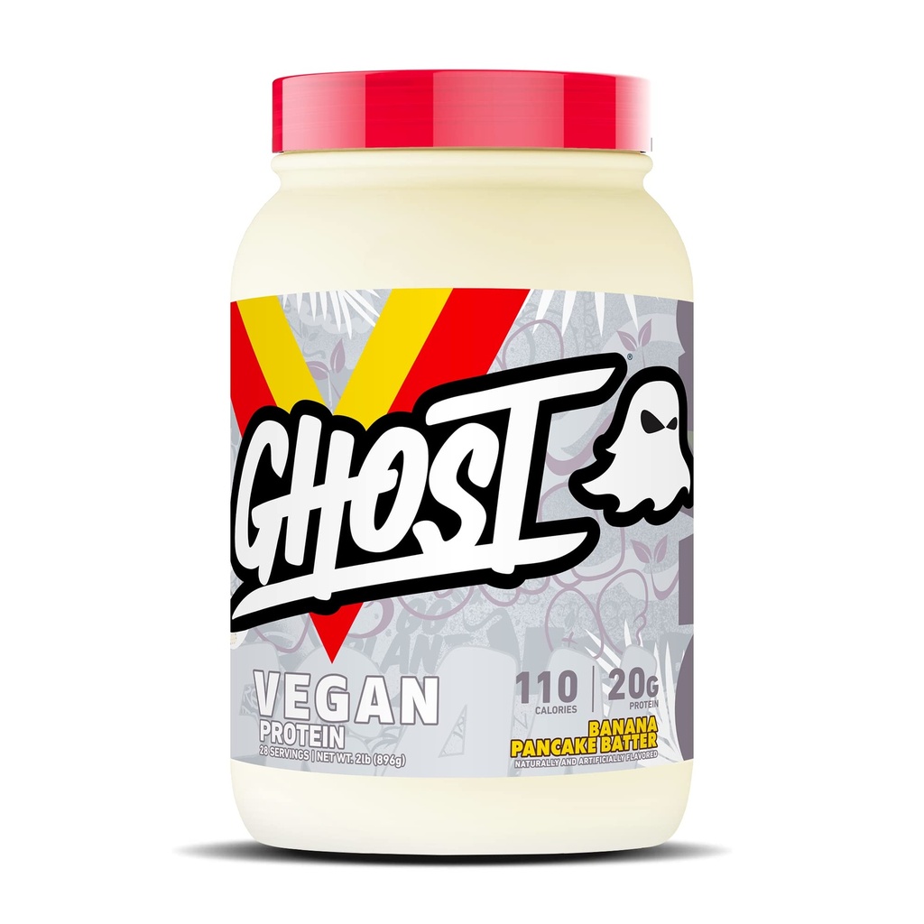 GHOST Vegan Protein Powder, 바나나 Pancake Batter - 2lb, 단백질 20g - 식물 기반 완두콩 & 유기 호박 단백질 - ­Post 운동 & 영양 쉐이크, 스무디, & 굽기 - Soy & 글루텐 - 무료
