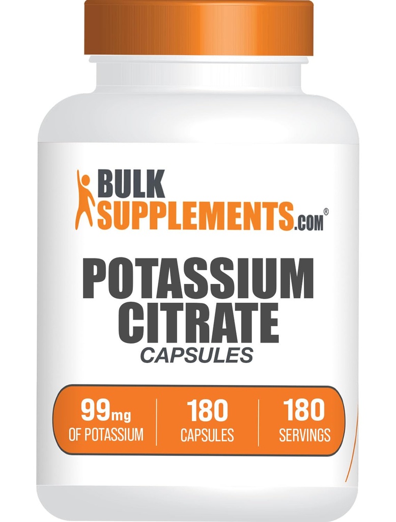 BulkSupplements.com 칼륨 구연산염 캡슐 - 칼륨 보충교재, 칼륨 구연산염 99mg - 칼륨 구연산염 보충교재, 칼륨 알약 - 서빙 당 1개의 캡슐, 180의 캡슐 (팩 1)