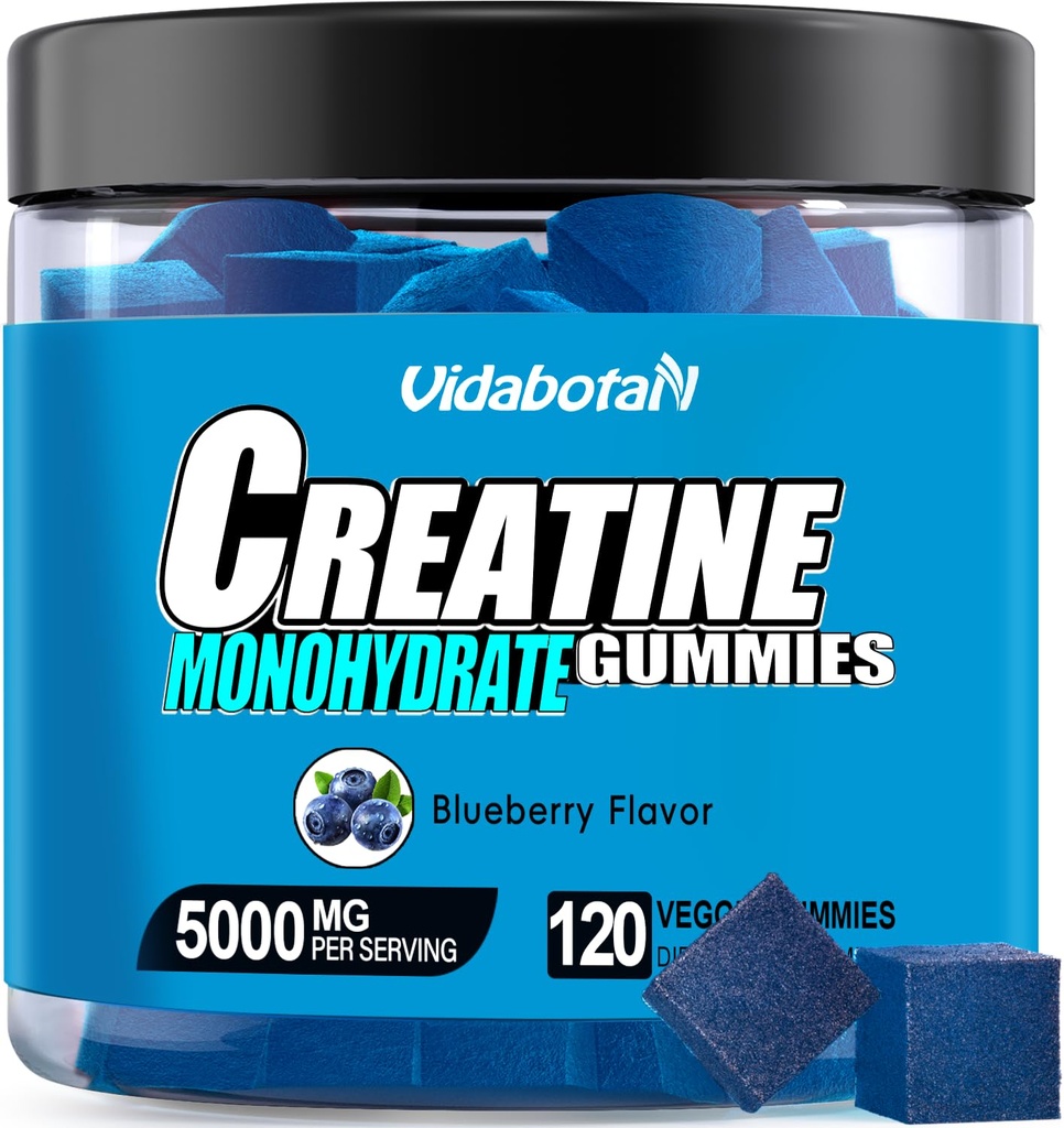 Creatine Monohydrate Gummies for Men & Women-5g of Creatine Monohydrate / 서빙 증가 강도 및 근육 구축,Sugar Free,Vegan, Blueberry 맛, 120 카운트, B571