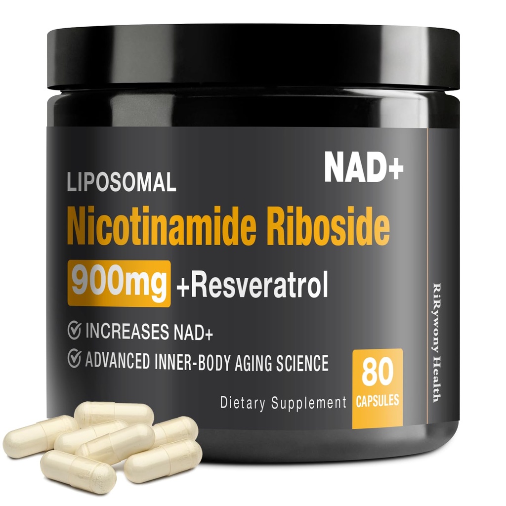 NAD 보충 - 니코틴 아미드 Riboside (NR) 및 Resveratrol Quercetin 900mg 셀룰러 수리를위한 순수 유기 NAD 플러스 건강한 노화 뇌 기능, 80 캡슐